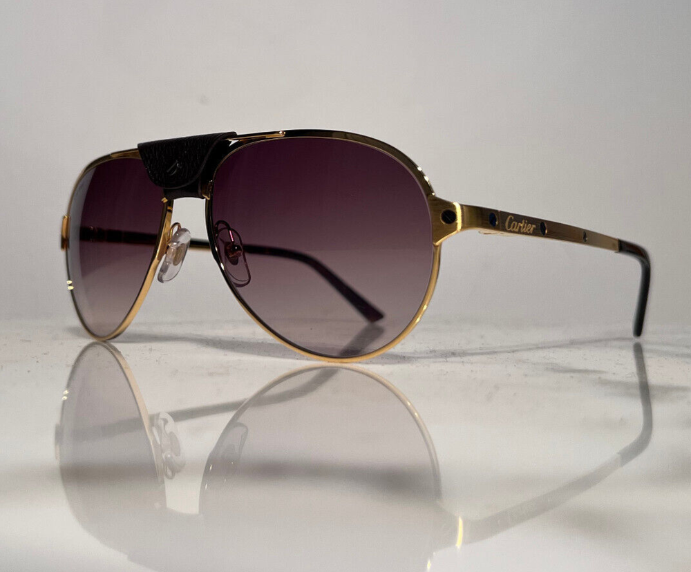Cartier Sunglasses Glasses Santos Dumont Vintage Gold Vintage Leathere Pilot