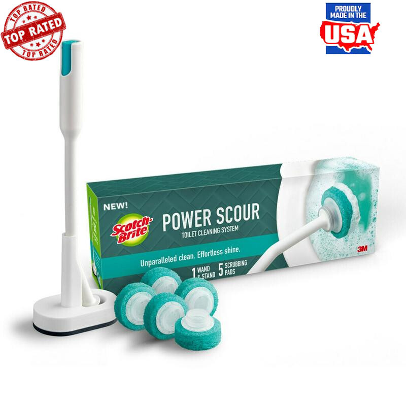 Ergonomic Disposable Toilet Brush Stand with Scrubbing Foam Pads Power Cleaner