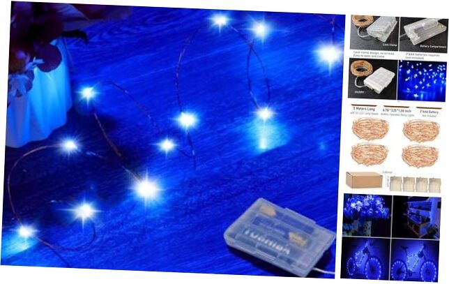16ft 50 LED Copper Wire Fairy Lights Battery Operated 4 Pack Blue