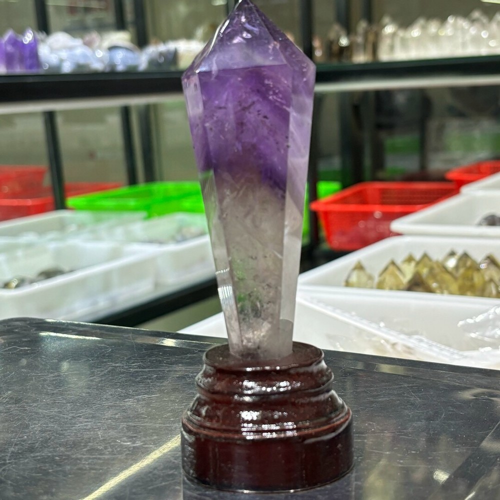Natural Amethyst Quartz Obelisk Crystal Tower Point Wand for Reiki 230g