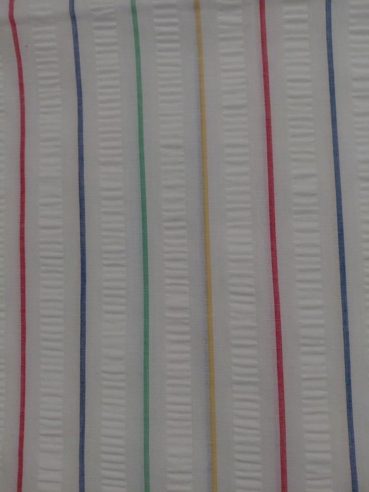 New seersucker fabric 2 1/2 yds. white with primary striped colors 44