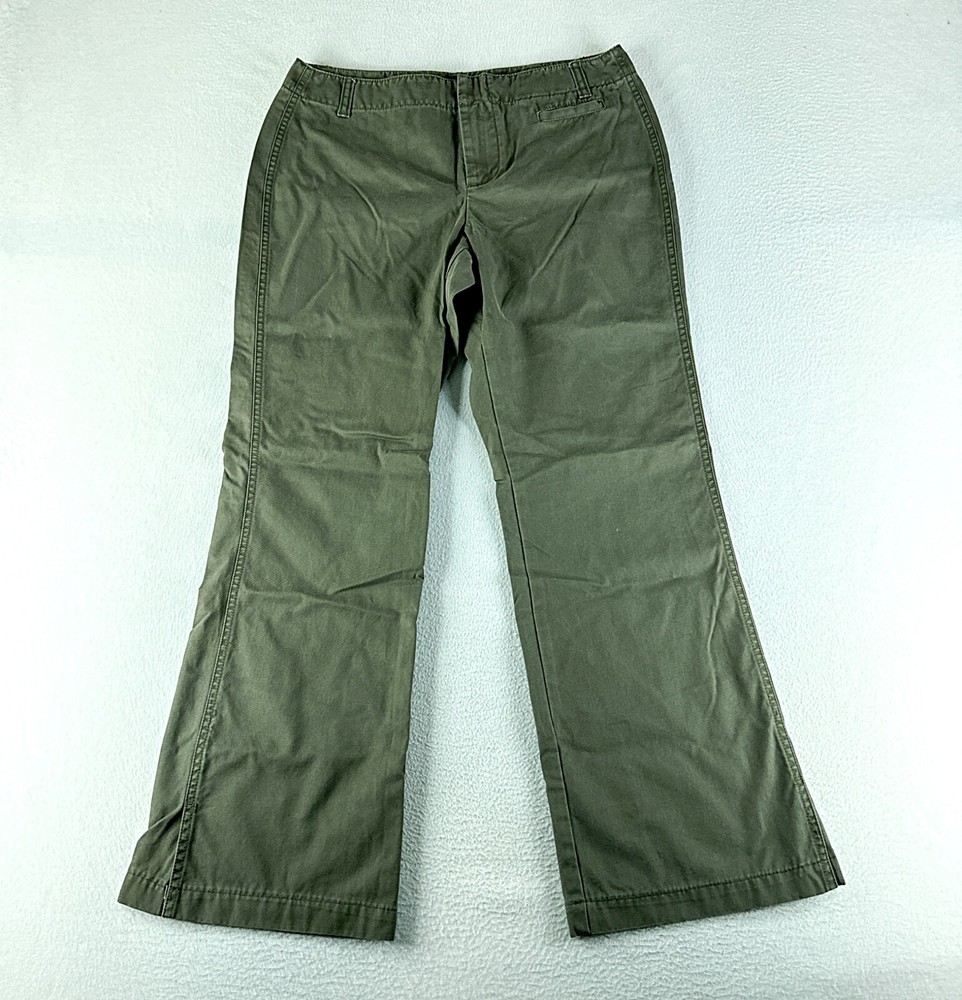 Express Womens Pants Green Tag Size 6 (30x28) Mid Rise Flared Slit Canvas