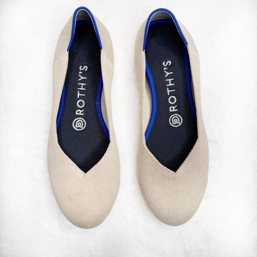 Rothy's Cream Flats with Bold Blue Trim 7