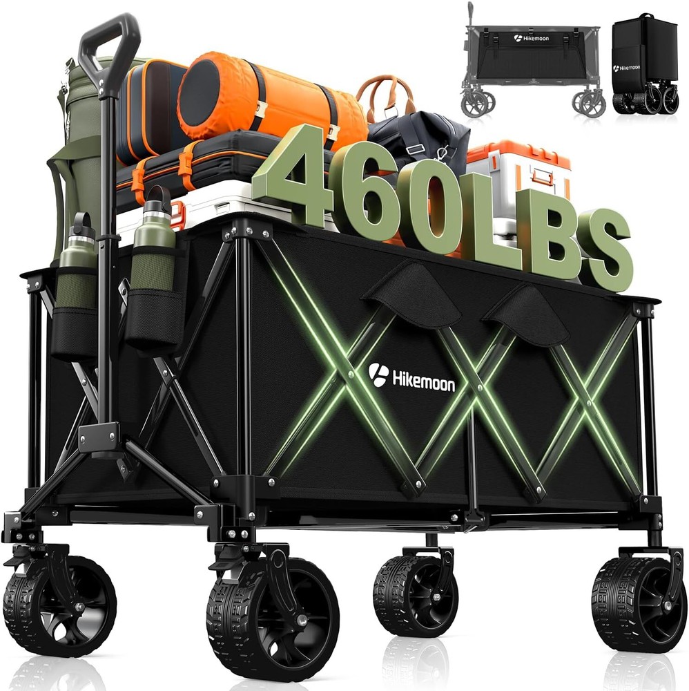 Collapsible Wagon Cart Foldable, 460LB Weight Capacity 220L Heavy Duty Black