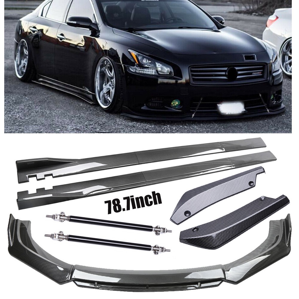 For Nissan Maxim  Carbon Fiber Side Skirts Rear Front Bumper Lip Splitter Rod