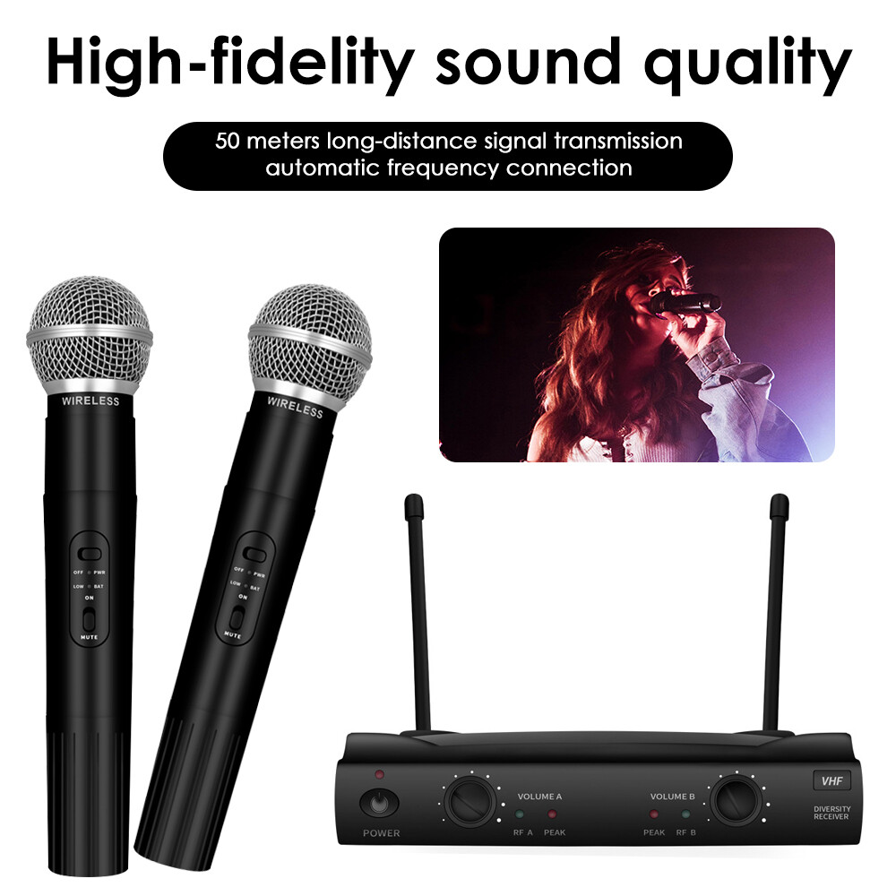 VHF dual-channel wireless mic system with UT4 receiver for karaoke and vocals