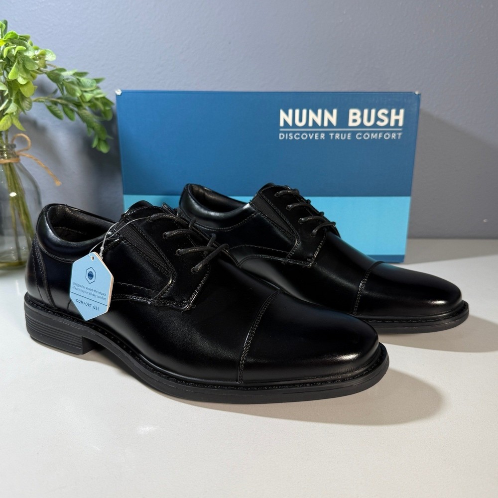 Nunn Bush Cap Toe Oxford Mens Black Lace Up Dress Shoes Size 9.5