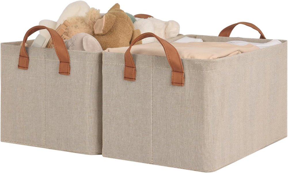 Storage Bins, Fabric Storage Bins for Shelves, Storage Baskets with Metal Frame,