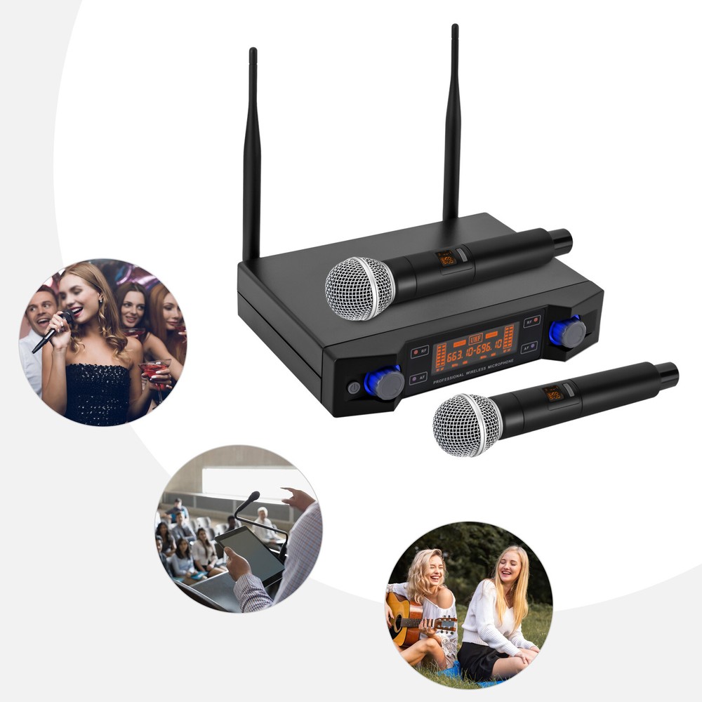 Professional Dual Wireless Microphone System For Cordless Mic Set UHF