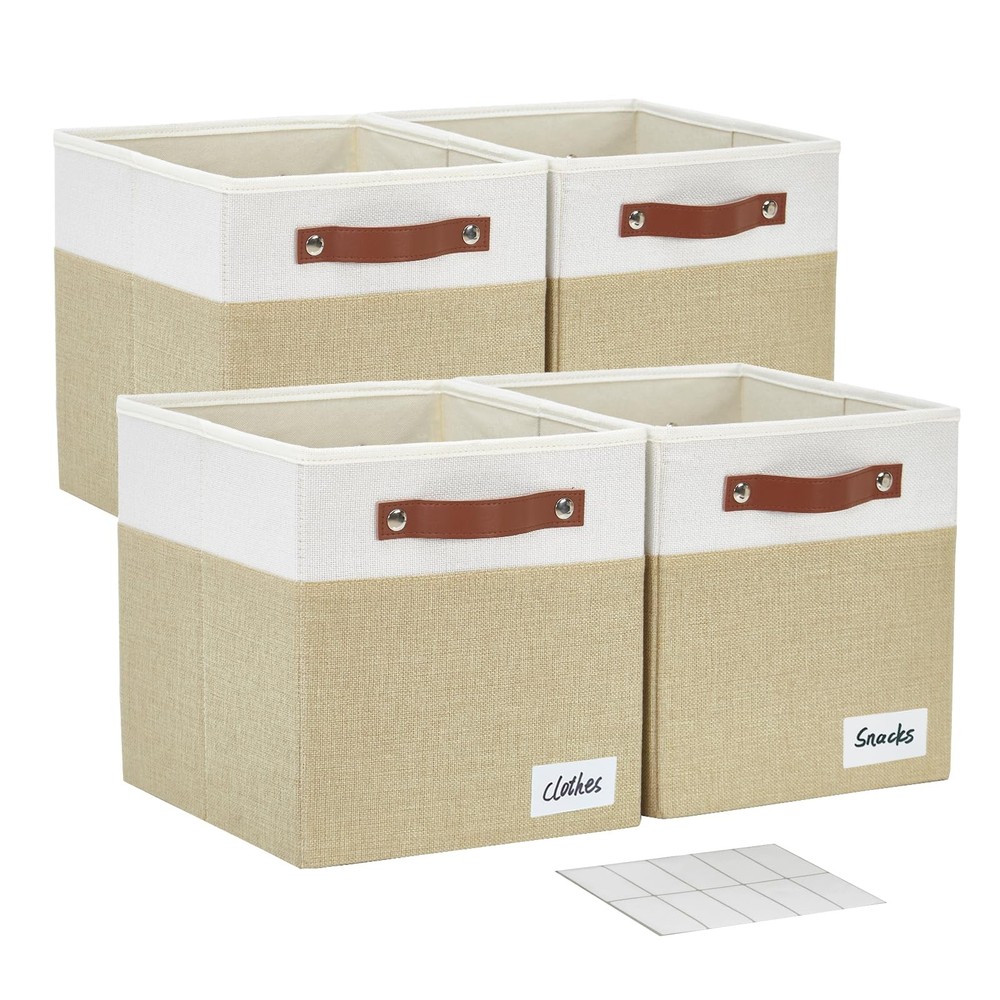 Collapsible Fabric Storage Cube Bins with 2 Reinforced PU Handles, Foldable S...