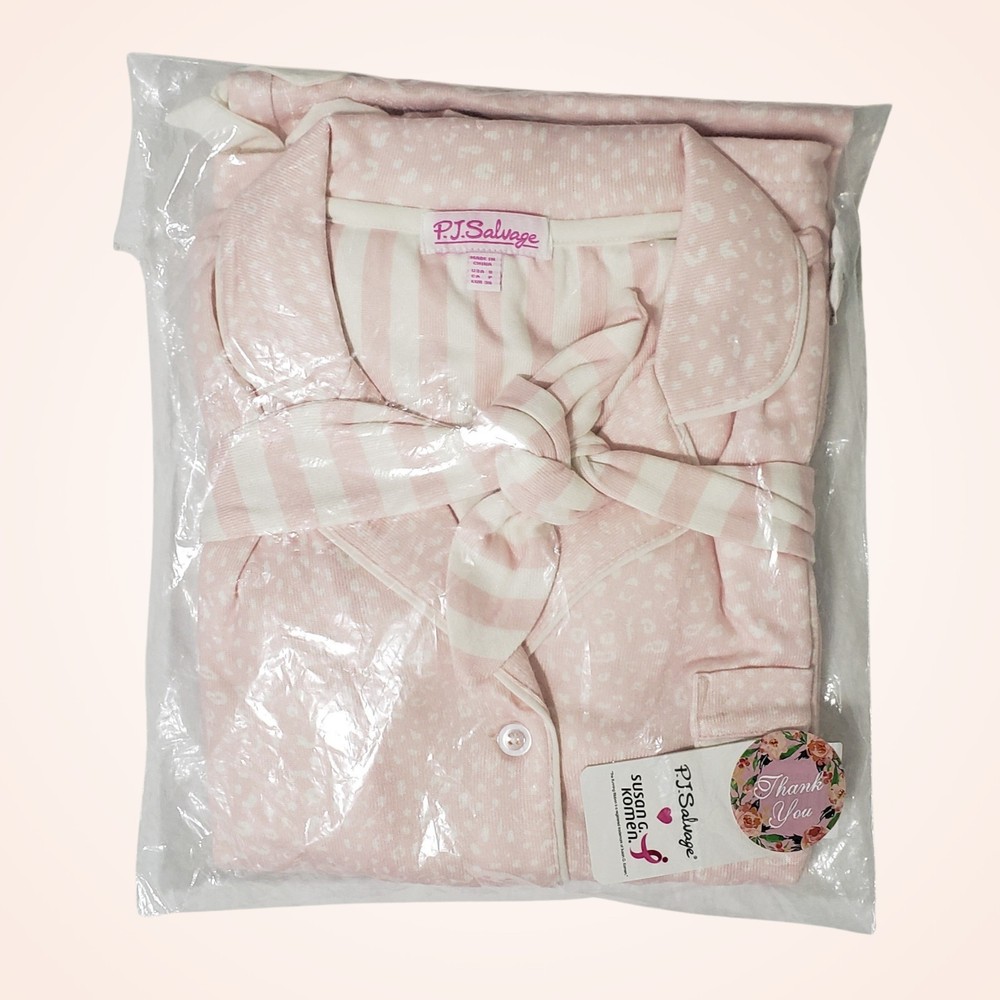 PJ Salvage Susan G Komen Leopard Print Pajama Set Small Blush New With Tags