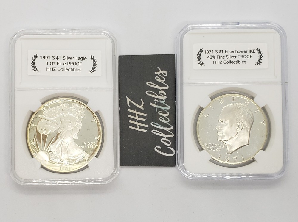 Lot of 2 US Coins 1991 S Proof American Silver Eagle & 1971 S Eisenhower Dollar