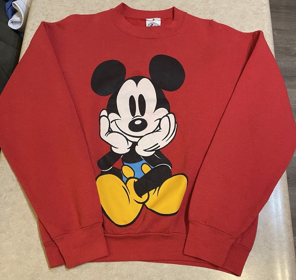 Vtg Disney Mickey Mouse Double Sided Red Crewneck Sweatshirt Sz M Mickey 90’s