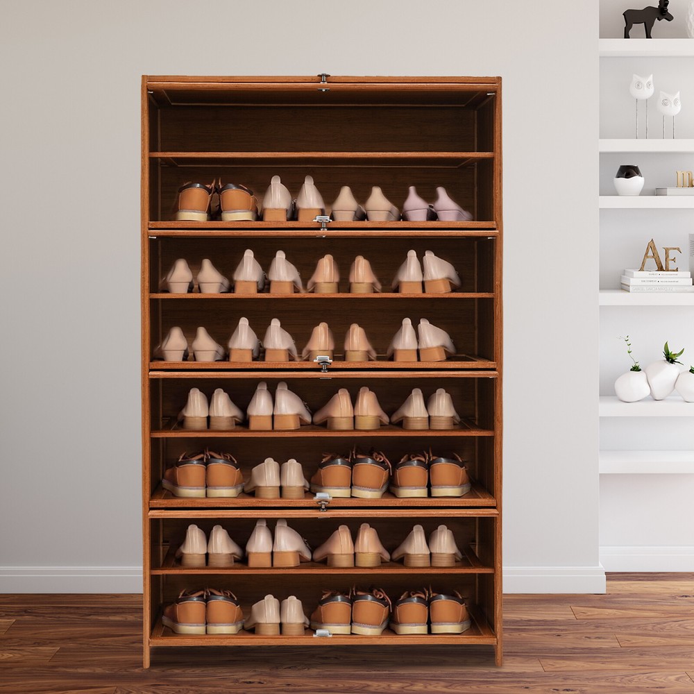 9-Tier Bamboo Shoe Rack Cabinet With Flip Door Storage