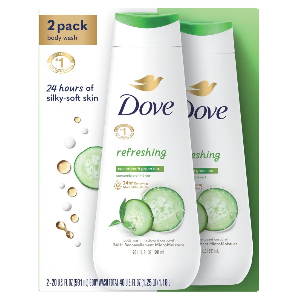 Refreshing Long Lasting Gentle Body Wash Twin Pack, Cucumber and Green Tea, 20 F