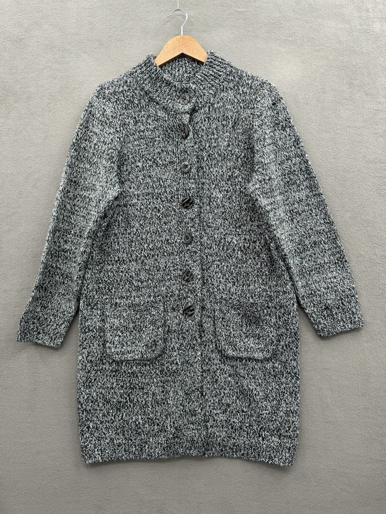 Woman Within Woman’s Medium Long Cardigan Sweater Button Front Black Gray