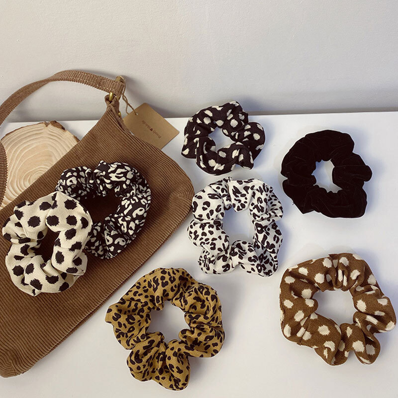 Corduroy Leopard Zebra Pattern Hair Rope Polka Dot Elastic Ponytail Hair Ring