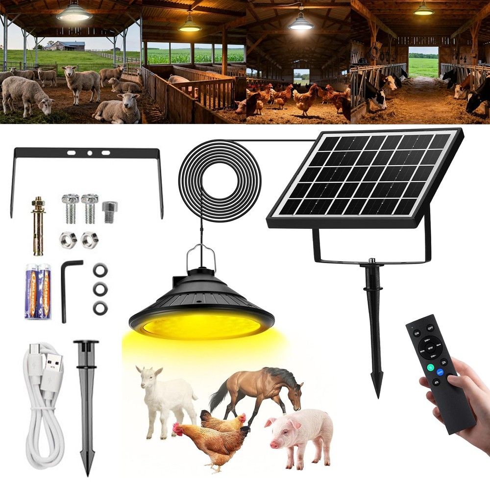 Solar Chicken Coop Light with Timer Dual Color Dimmable LED IP66 Waterproof US