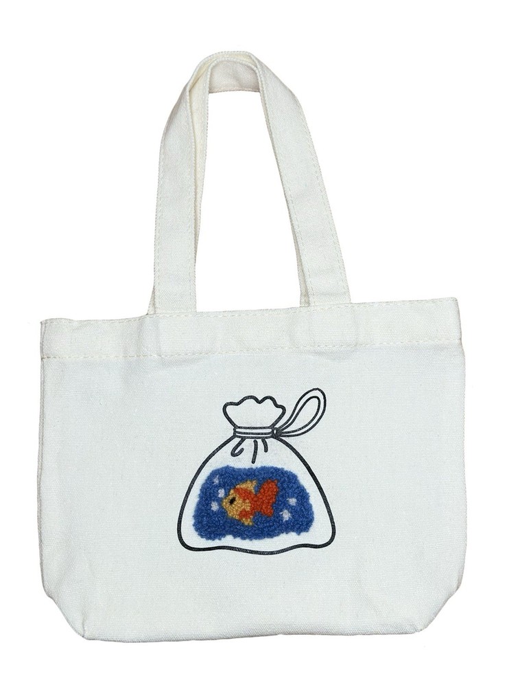Handmade Goldfish Embroidered Cashmere Canvas Mini Tote