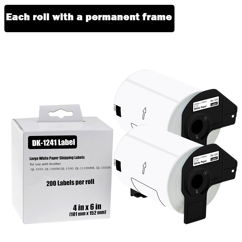 Brother QL-1060N 4x6 Shipping Labels 2 Rolls 102x152mm DK-1241 Compatible