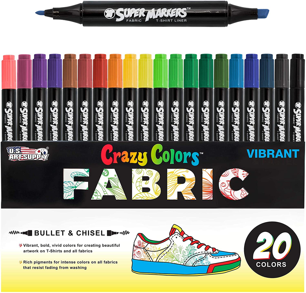 Super Markers 20 Unique Colors Dual Tip Fabric & T-Shirt Marker Set-Double-Ended