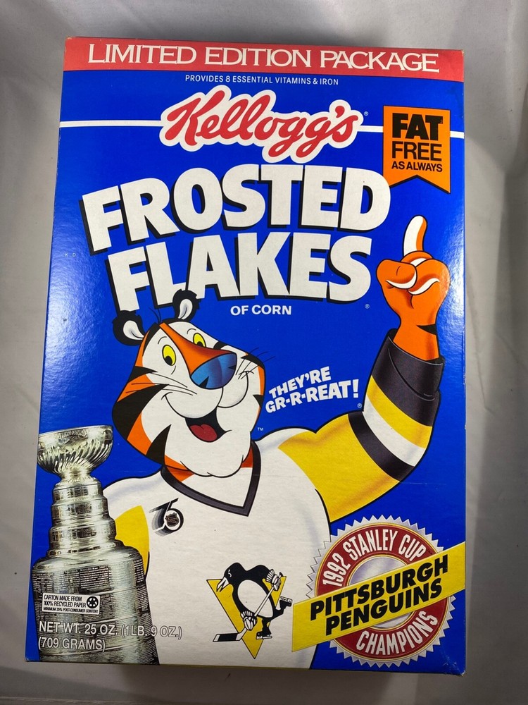 Kellogg's Frosted Flakes 1992 Pittsburgh Penguins Stanley Cup Champs Cereal Box
