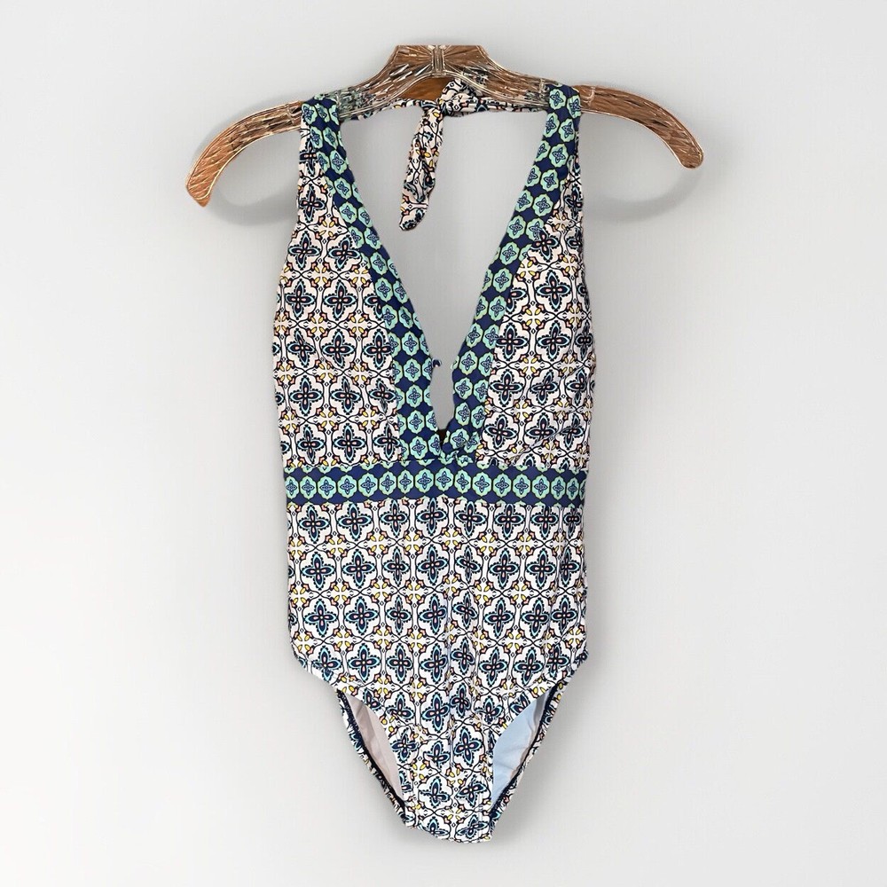 Laundry By Shelli Segal Swimsuit Women's Sz Small Blue Tile Print One Piece Boho