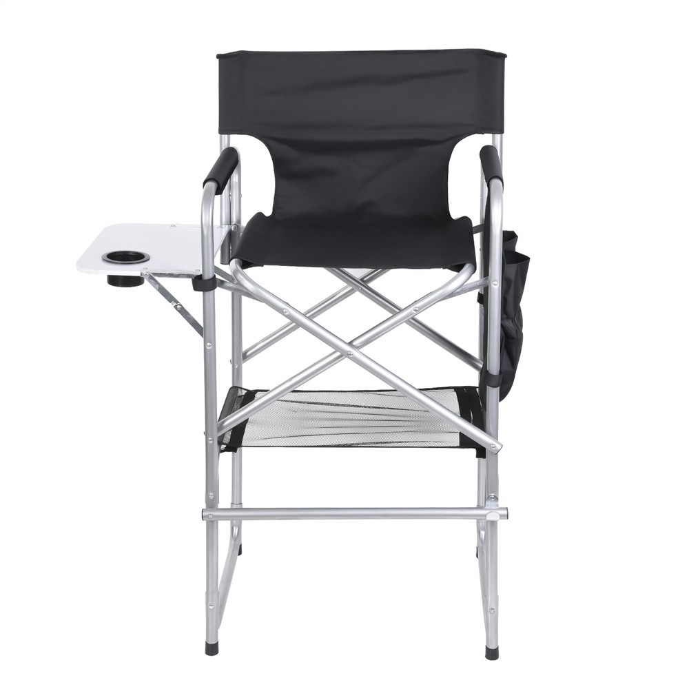 Black Steel Tall Directors Folding Chair with Cup Holder for Indoor and Outdoor Use