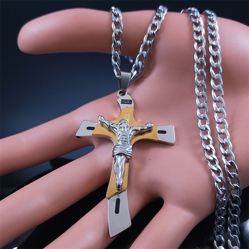 Men's Stainless Steel 3D Jesus Crucifix Pendant Necklace