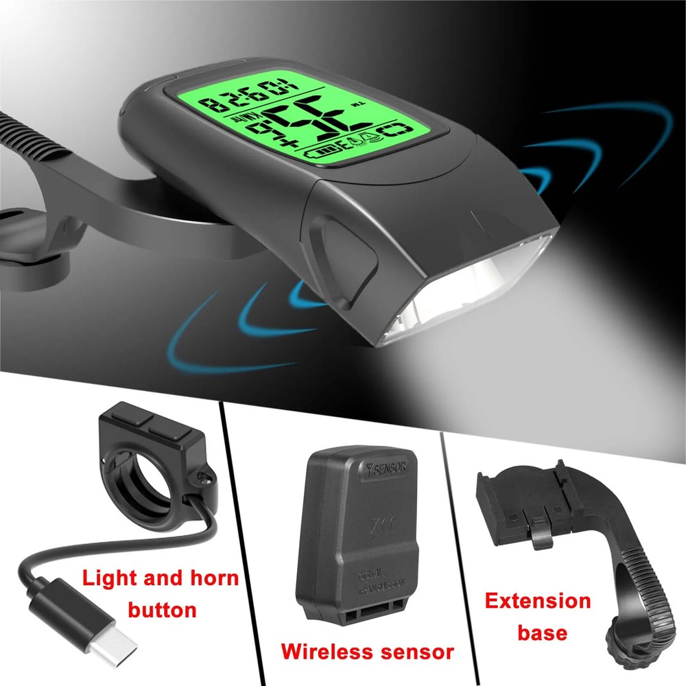 Bicycle Wireless Computer Front Light Speaker Combination LED Light Waterproof