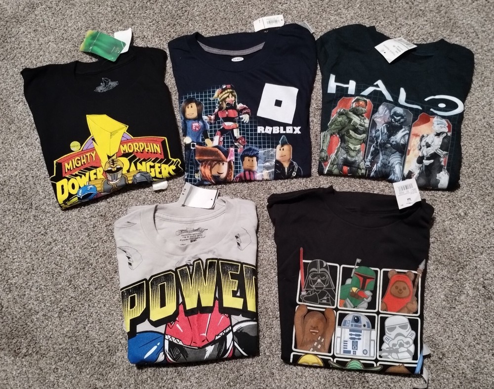 Boys size 8 shirts featuring Power Rangers Roblox Halo and Star Wars  