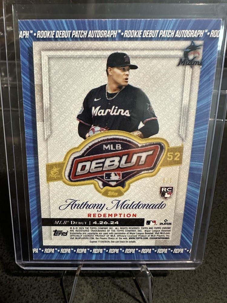 2024 Topps Chrome Update Debut Patch Anthony Maldonado RC Auto 1/1