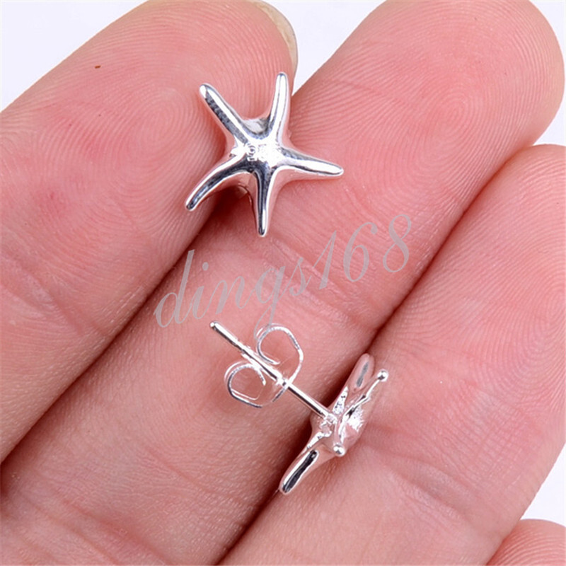 925 Sterling Silver Tarnish-Free 11x10 mm Cute Starfish Stud Post Earrings H464