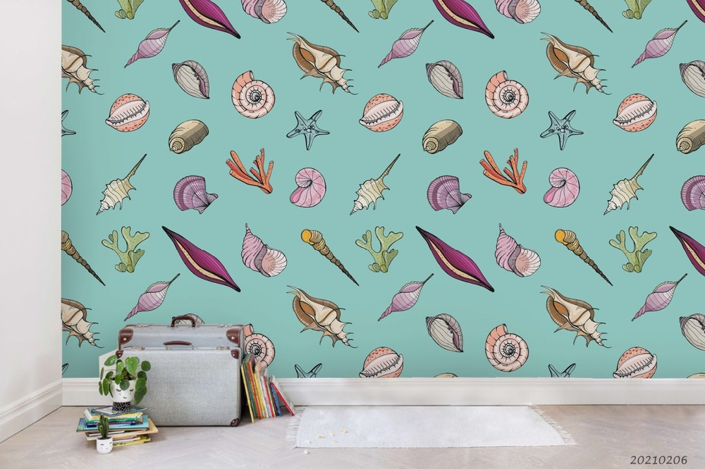 3D Seashell Coral Pattern Wall Murals Wallpaper Murals Wall Sticker