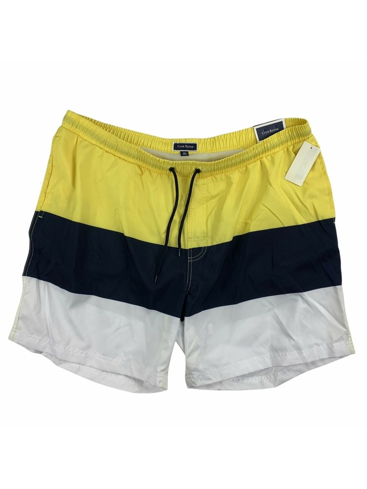 CLUBROOM Mens Yellow Drawstring Lined Color Block Classic Fit Swim Trunks XXL