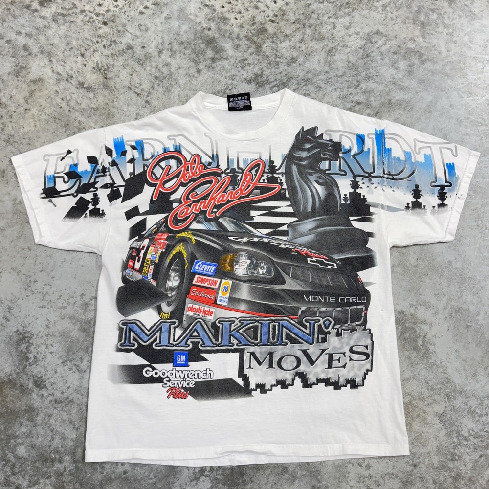 Vintage Dale Earnhardt Shirt Mens Large White NASCAR Racing All Over Print 90s