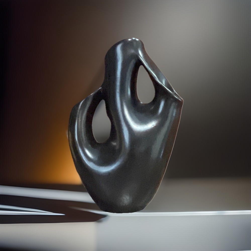 Dansk 3 Spout Wedding Vase Brown Glossy Pottery 7” Sculptural MCM Scandinavian