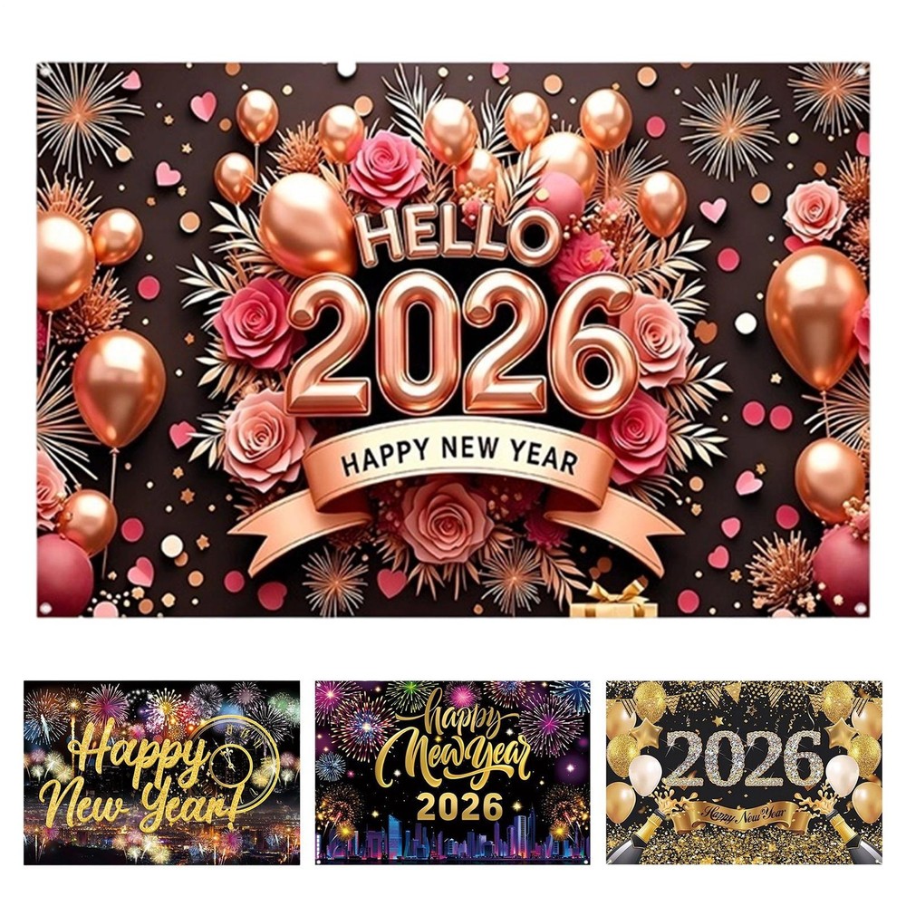 New Years Eve Decoration 2026 Banner, Happy New Year Banner Backdrop 59