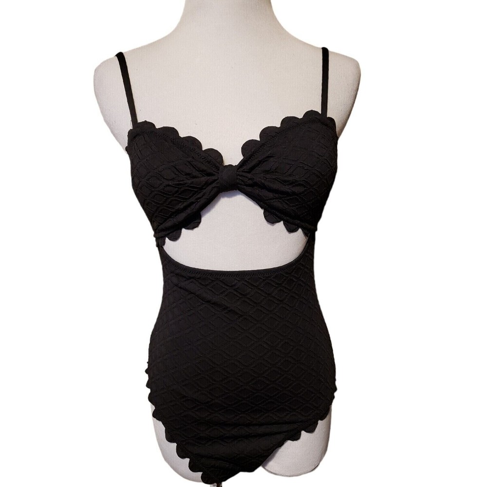 CUPSHE Women's One Piece Swimsuit  Black Cutout Scallop Trim Size XS NEW