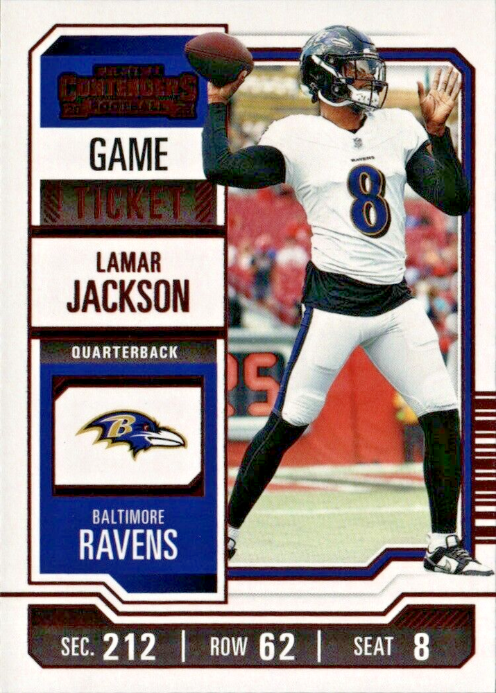 LAMAR JACKSON RED CONTENDERS GAME TICKET FOOTBALL #9 2023 NFL BALTIMORE RAVENS