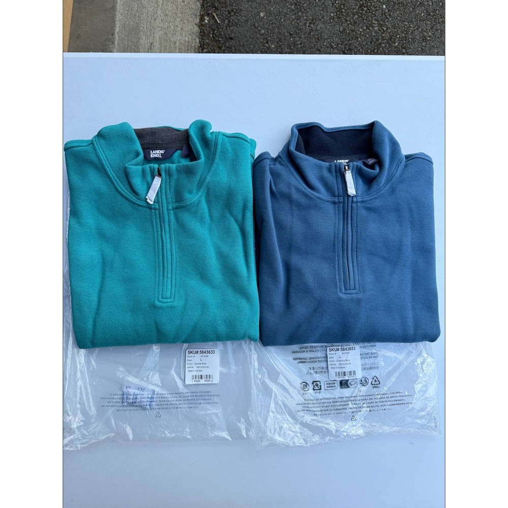 Set of 2 Lands' End Bedford Rib Quarter Zip Mens Sweater Sz L Spade & Evening