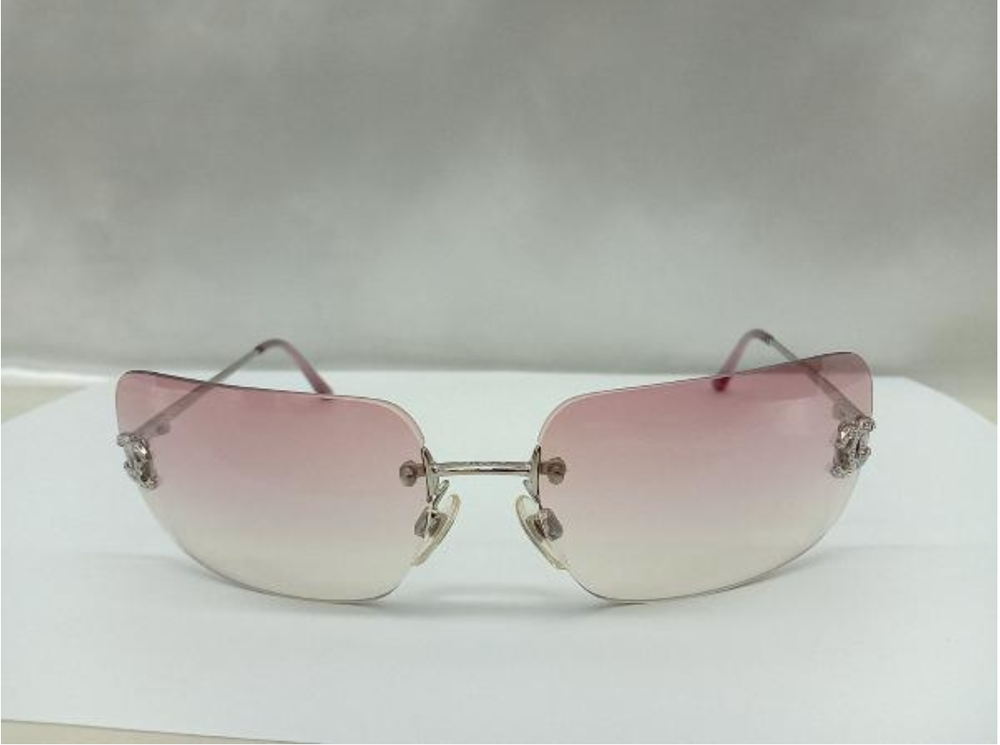 CHANEL 4017-D c.124/58 Pink Coco Mark Rhinestone Sunglasses With Case & Box