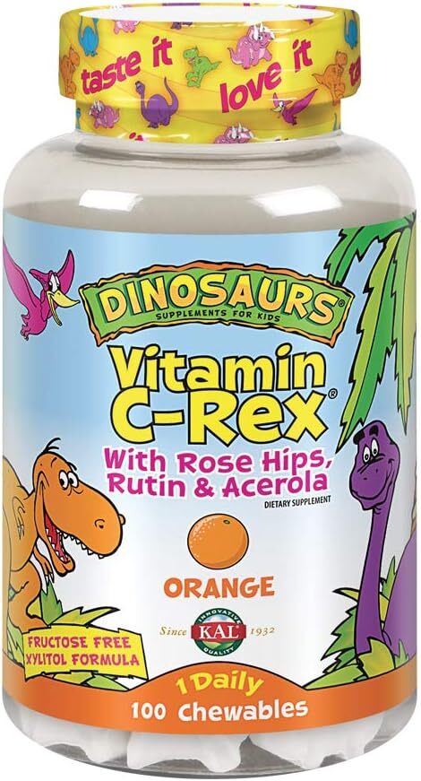 KAL C-Rex Chewable Vitamin C for Kids, Immune Support Supplement with Bioflavono