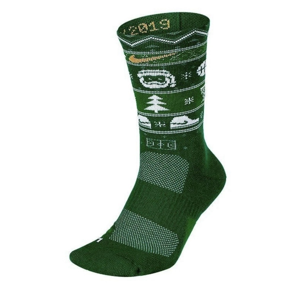 NWT Nike Elite Christmas Crew Socks Unisex Y5Y-7Y W6-10 M6-8 Green Knit Dri Fit