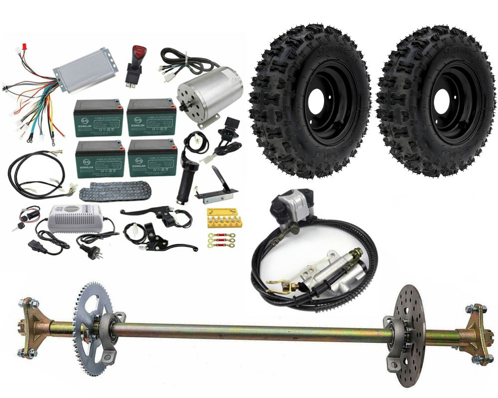 29-inch Go Kart Rear Axle Kit with 6-inch Wheels and 48V 1800W Motor for Golf Carts and Mini Bikes