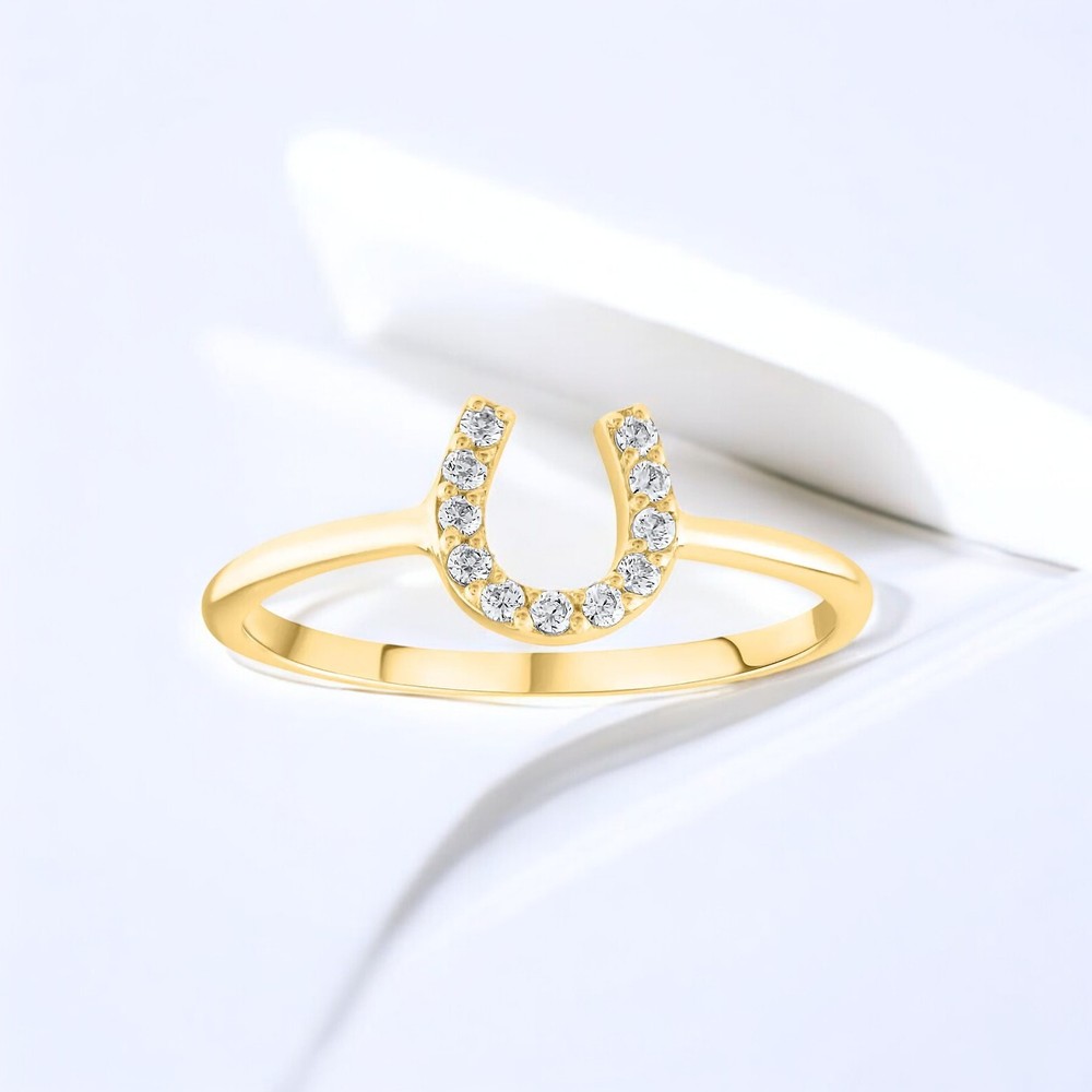14K Solid Gold Diamond Horseshoe Statement Ring for Women