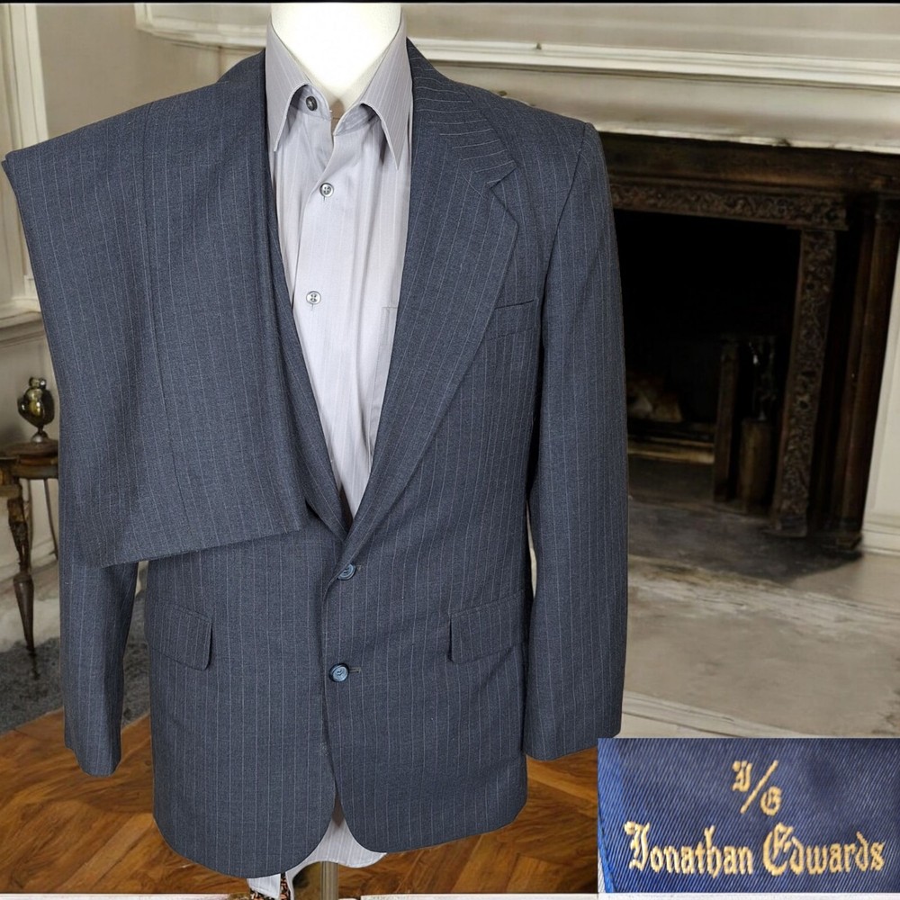 Jonathan Edwards Gray Stripe Wool Blend 2-Piece Suit 38R 30x30
