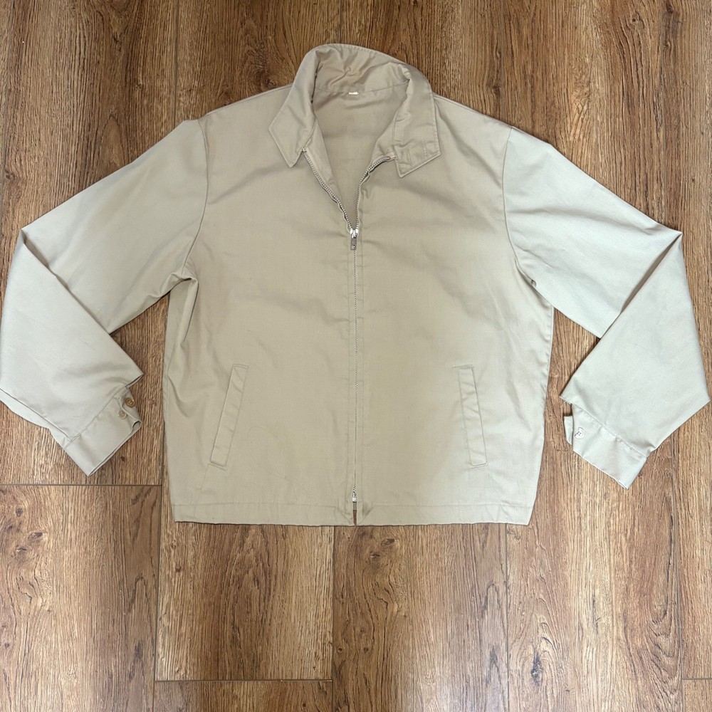 VTG 70s Harrington Jacket Mens Small Collared Casual Outerwear Tan Retro Pockets