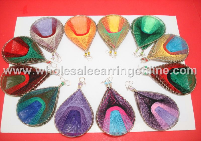 Wholesale 12-Pair Thread Earrings in Assorted Colors - Large Size 221B