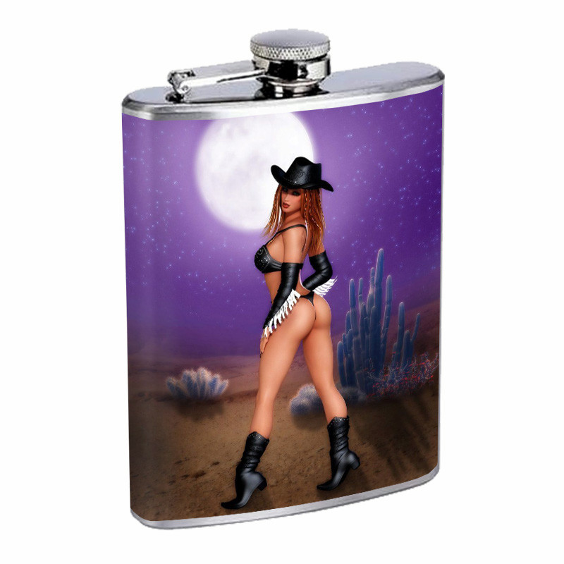 Hot Cowgirls D9 Flask 8oz Stainless Steel Hip Drinking Whiskey